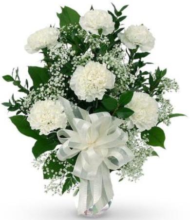 6 White Carnations Vase product1111